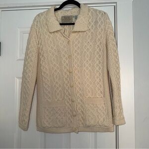 Aran Sweater Market cable knit Cardigan Ireland cream Sz Med excellent condition